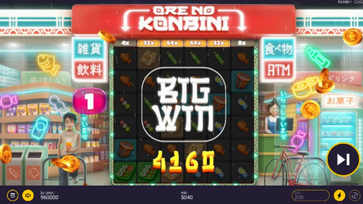 Tampilan visual slot Ore No Konbini dengan nuansa toko serba ada Jepang yang neon dan modern